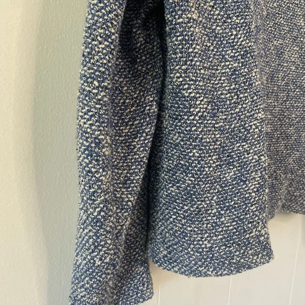 Talbots Open Front Waterfall Blazer Jacket Blue Tweed Boucle Cotton Size Large - Picture 5 of 15